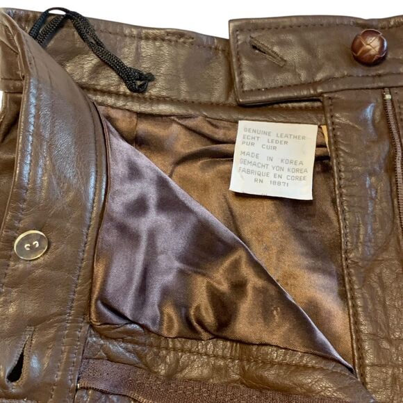 Vintage 80s Brown Leather Skirt Size 8 Zip Up Pockets Straight Lined Knee Length - Picture 6 of 9